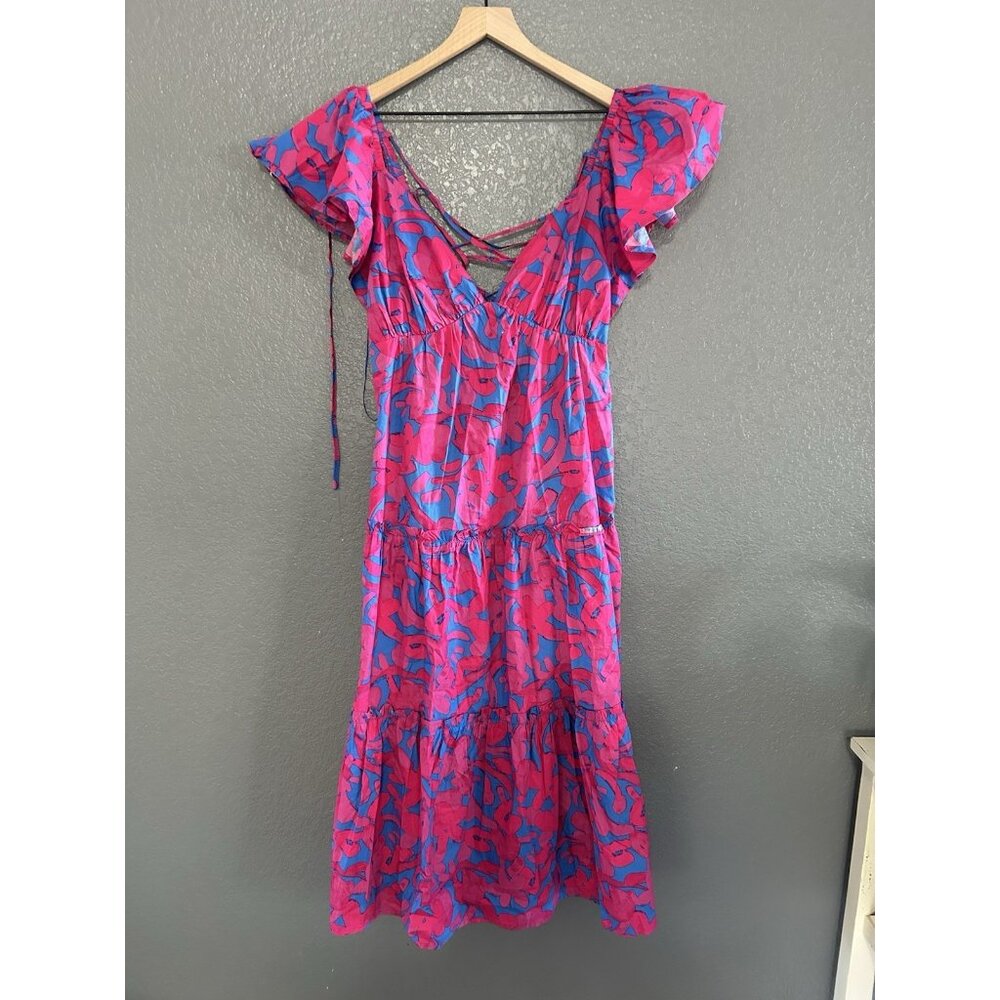 Boutique Dress SUGARLIPS Lace Back Floral Puff Sleeve Cotton Maxi Dress Large